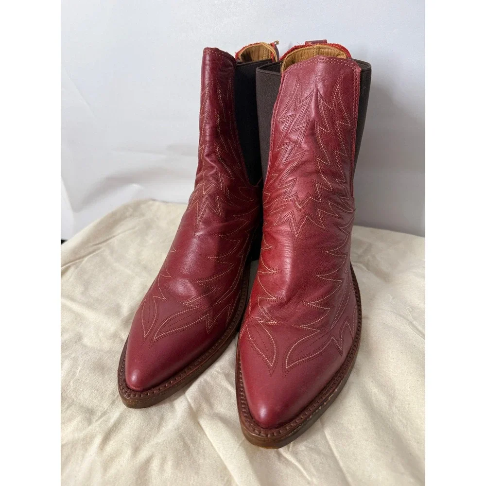 RRL Double RL Ralph Lauren Lottie Red Leather Cowboy Boots 8.5B Made in USA NEW